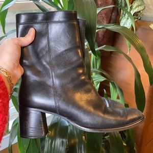 Vintage Coach Black Leather Block Zip Calf Boot Ankle Booties Italy